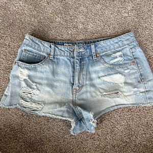 Distressed high rise short denim shorts